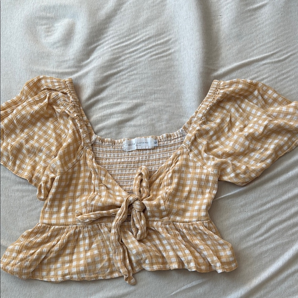 Gingham Puff Sleeve Top in Yellow